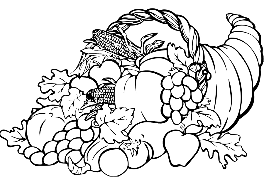 Coloring page A large number of vegetables and fruits Print